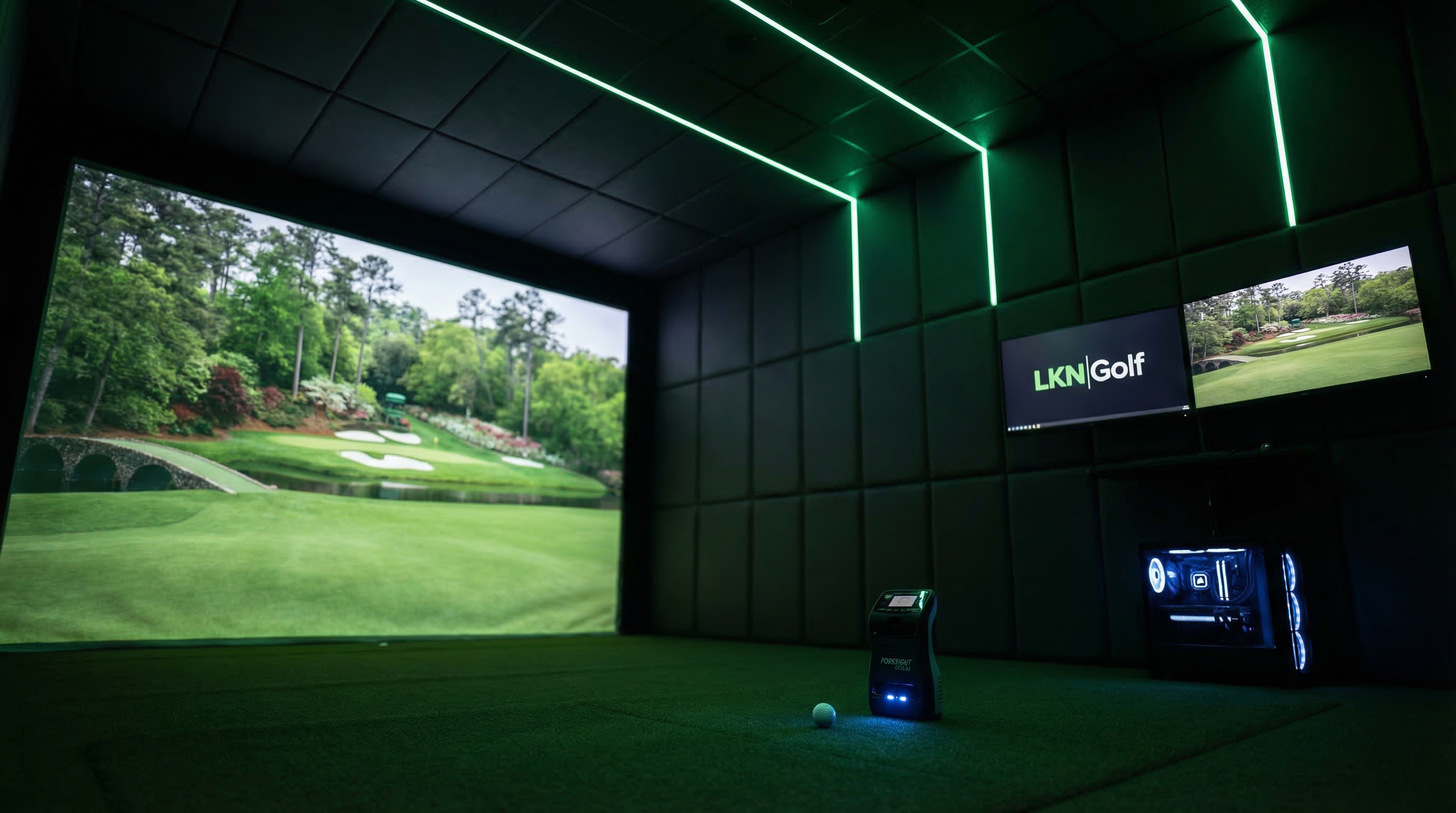 LKN Golf Simulator private bay with Augusta National on screen